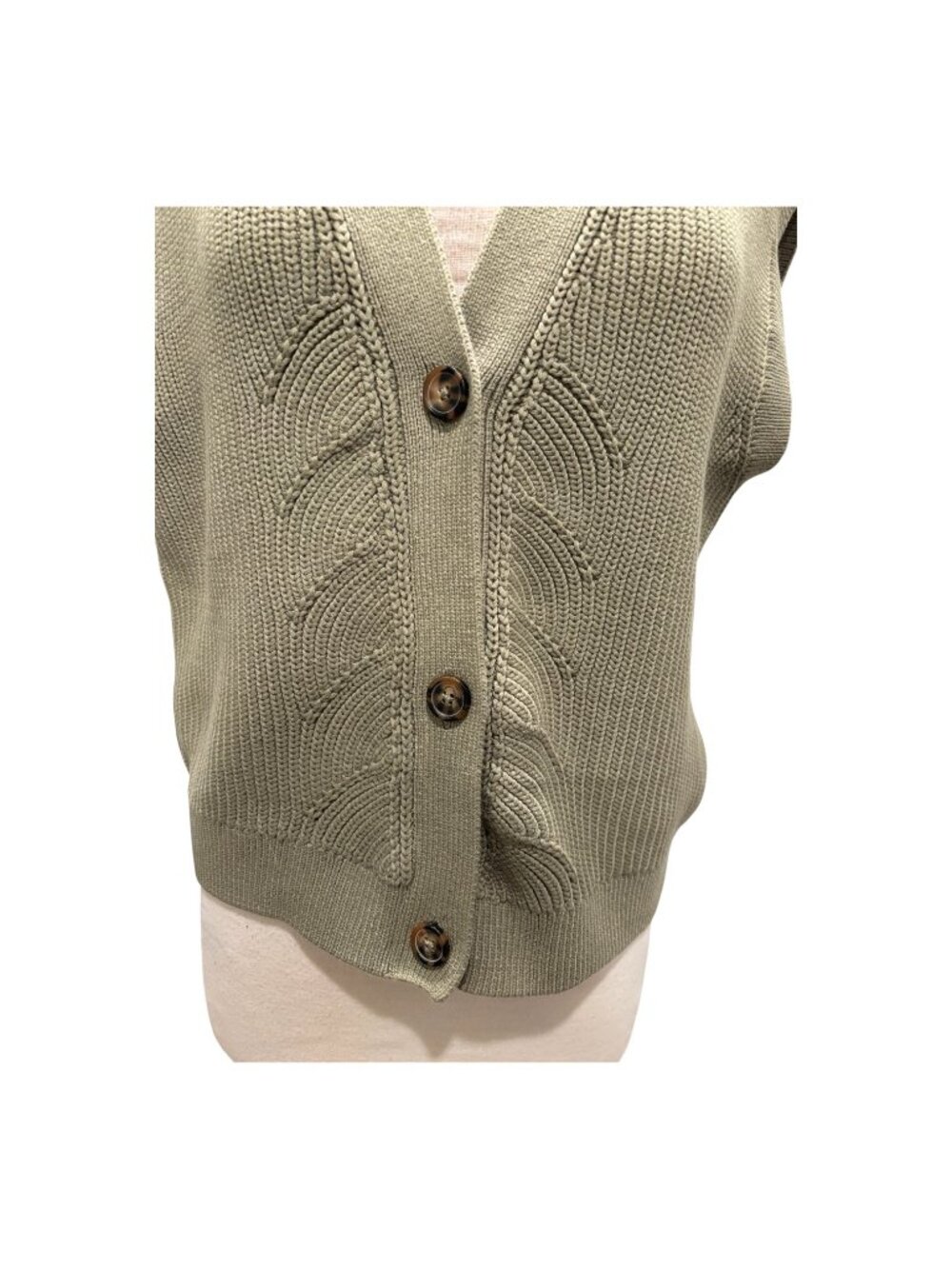 M&S Collection Cotton Rich Sweater Vest Medium Sage Green Button Front Knit Prep - Picture 3 of 11